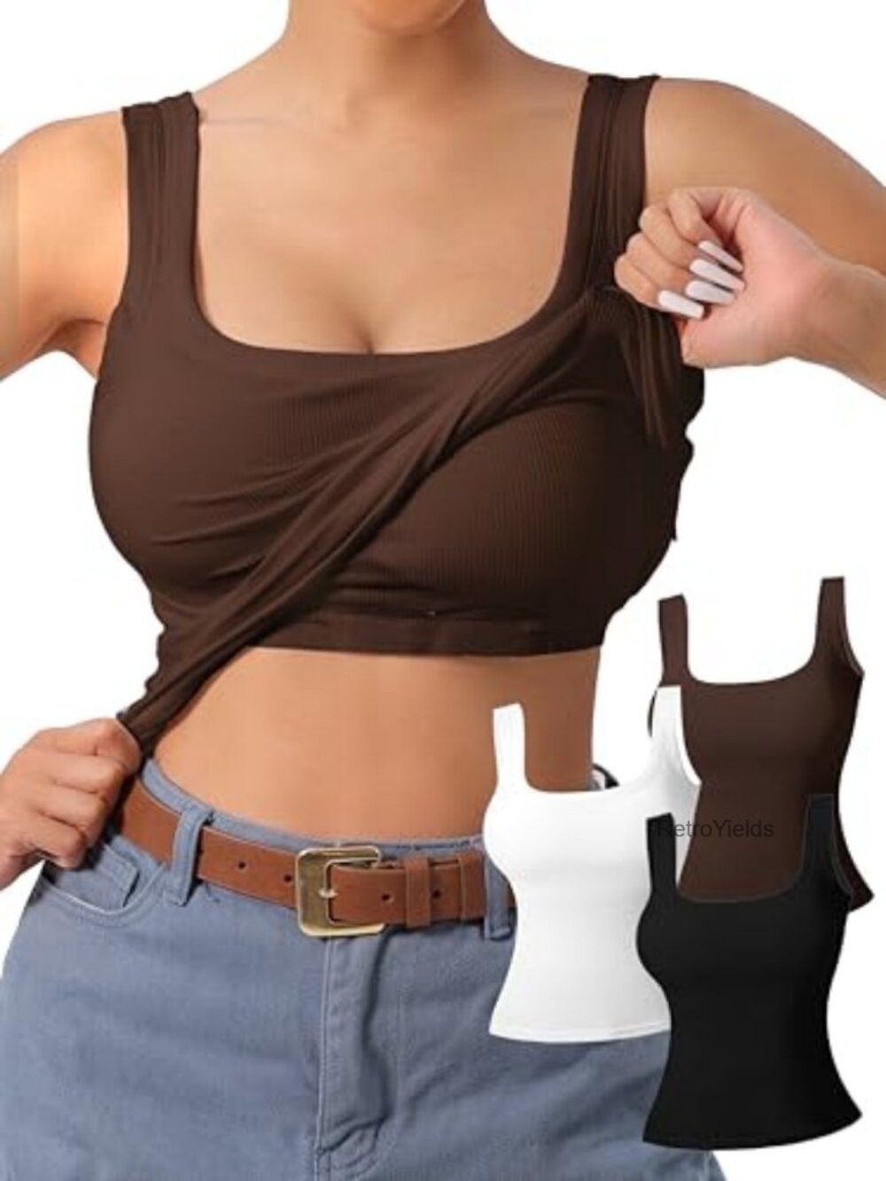 Women's U-Back Tank Tops with Built in Bra Removable Pads 3 Pack Seamless